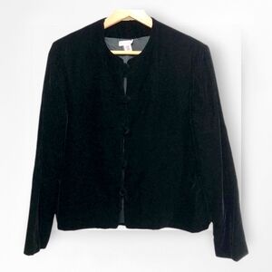 Vintage Velvet Jacket Black Velvet Button Down Collarless Union Made in USA XL